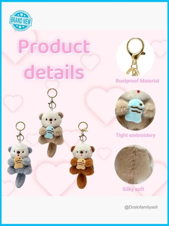 Otter Plush Keychain Adorable Animal Charm for Handbags Keys Backpacks Cute - Picture 3 of 7